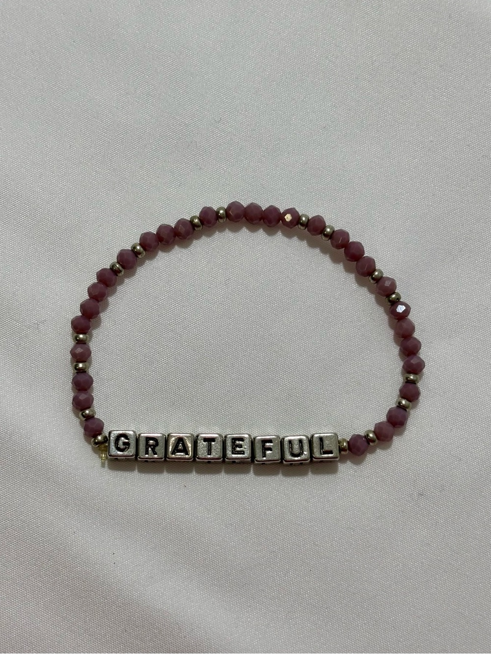 Grateful Lavender Beaded Stretch Bracelet with Silver Tone Accent Beads